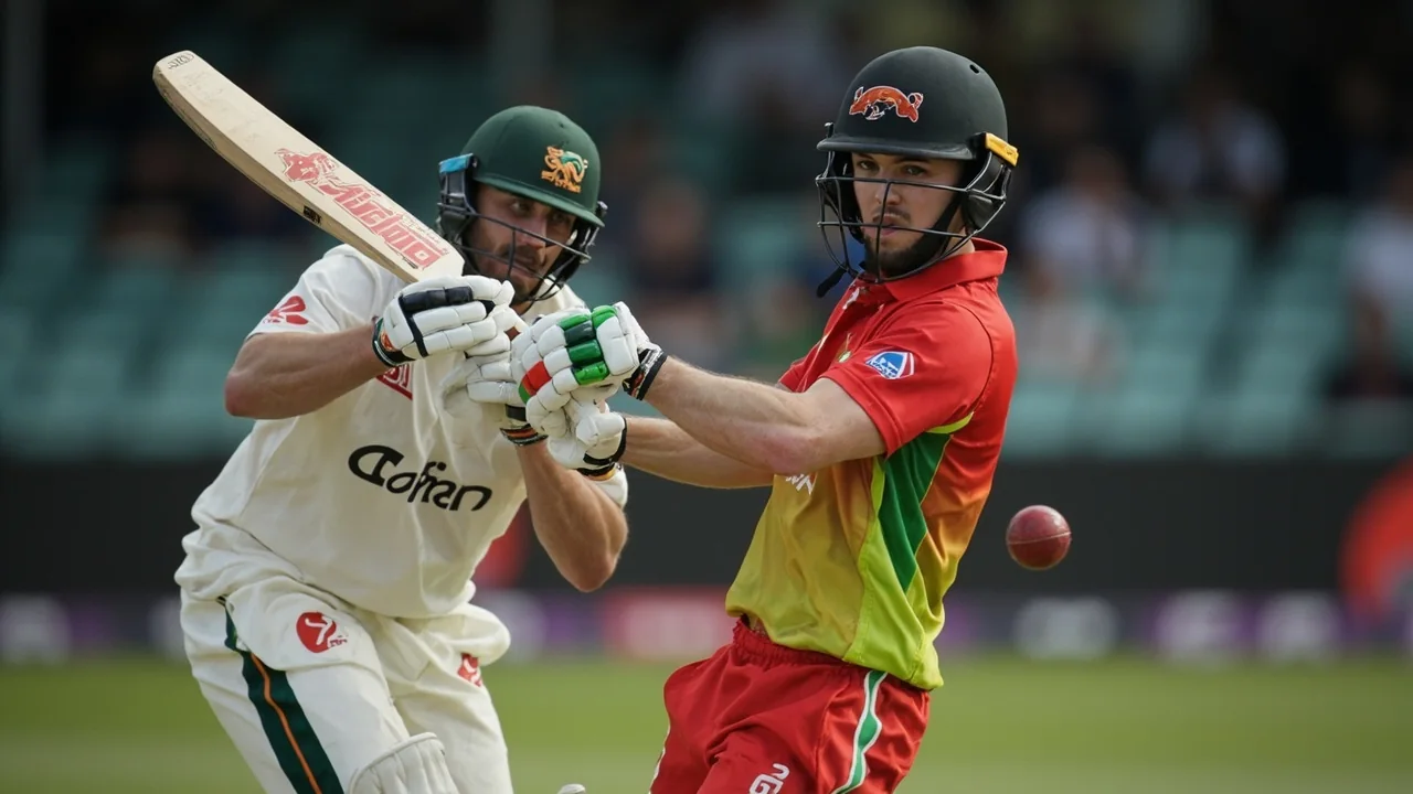 Tight sideline shot of a Welsh Fire and Southern Brave batter driving through the off side during a Hundred fixture at Sophia Gardens